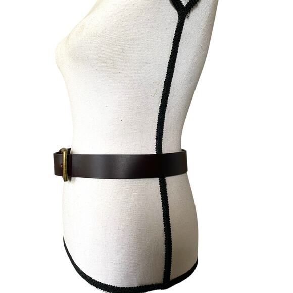 Boden Dark Brown Leather Waist Belt Sz Small Simple Brass Buckle - Picture 4 of 9